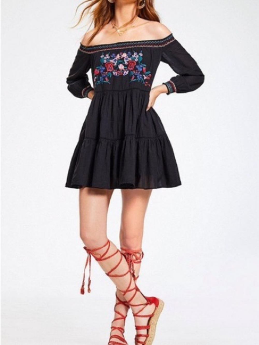 Free People Black Sunbeam Mini Dress